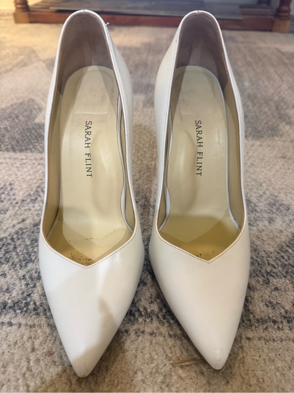 Sarah Flint Cream Leather Pointed-Toe Pumps
